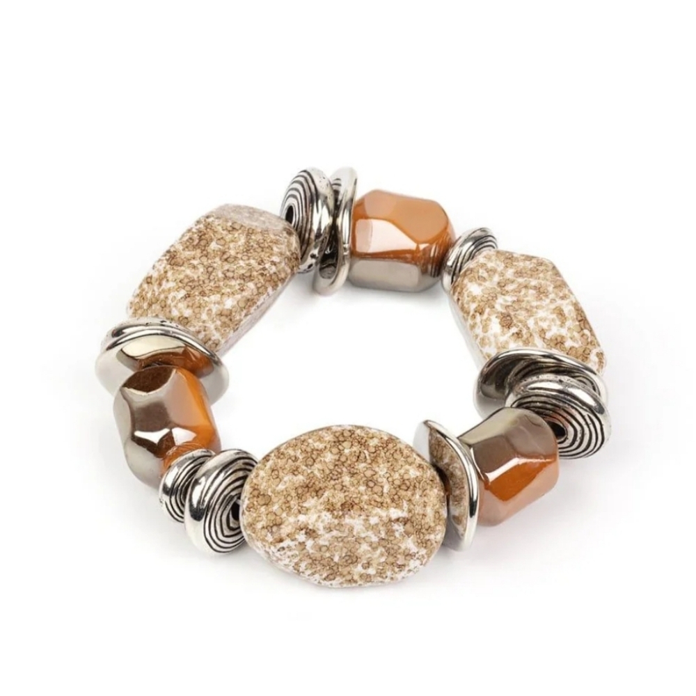 Paparazzi Earthy Stone & Silver Accent Elastic Bracelet - Picture 3 of 7